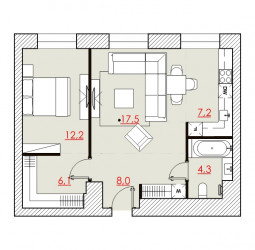 Двухкомнатная квартира 54.75 м²
