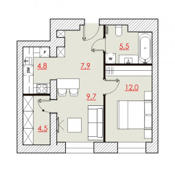 Двухкомнатная квартира 44.31 м²