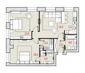 Трёхкомнатная квартира 81.45 м²