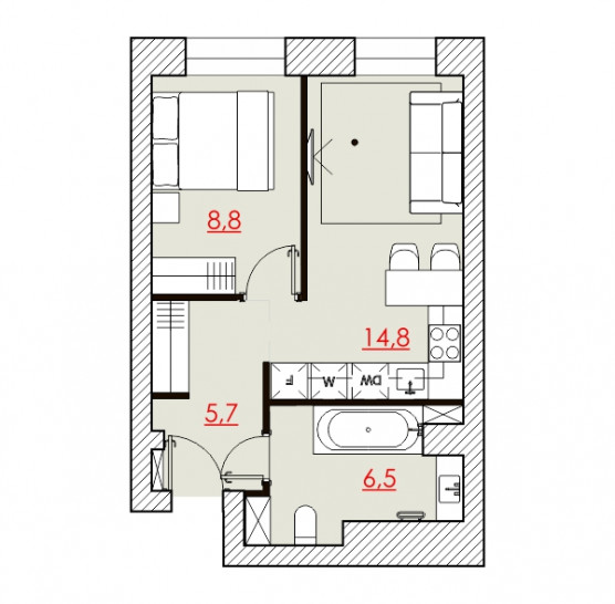 Однокомнатная квартира 35.86 м²