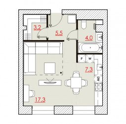 Однокомнатная квартира 36.54 м²