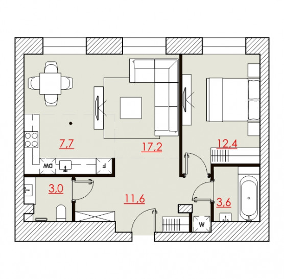 Двухкомнатная квартира 55.66 м²