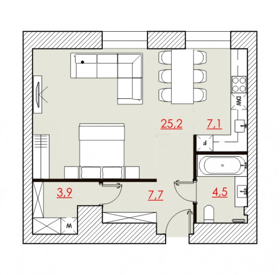 Однокомнатная квартира 48.79 м²