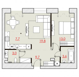 Двухкомнатная квартира 56.97 м²