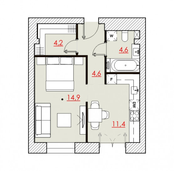 Однокомнатная квартира 39.72 м²