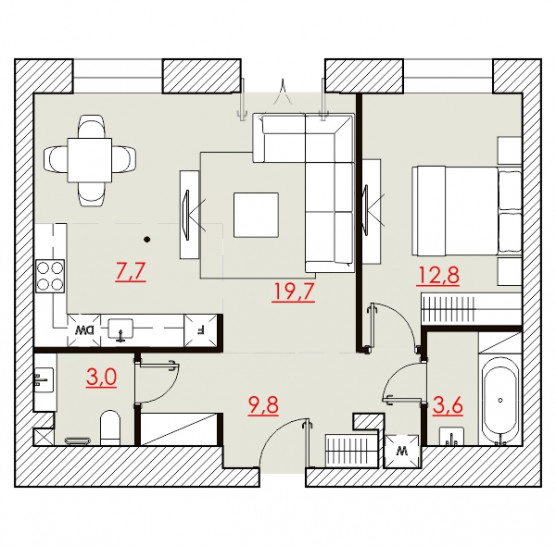 Двухкомнатная квартира 56.79 м²