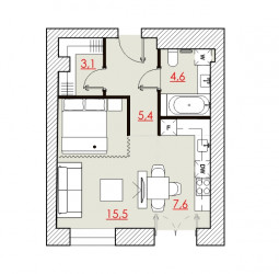 Однокомнатная квартира 36.25 м²